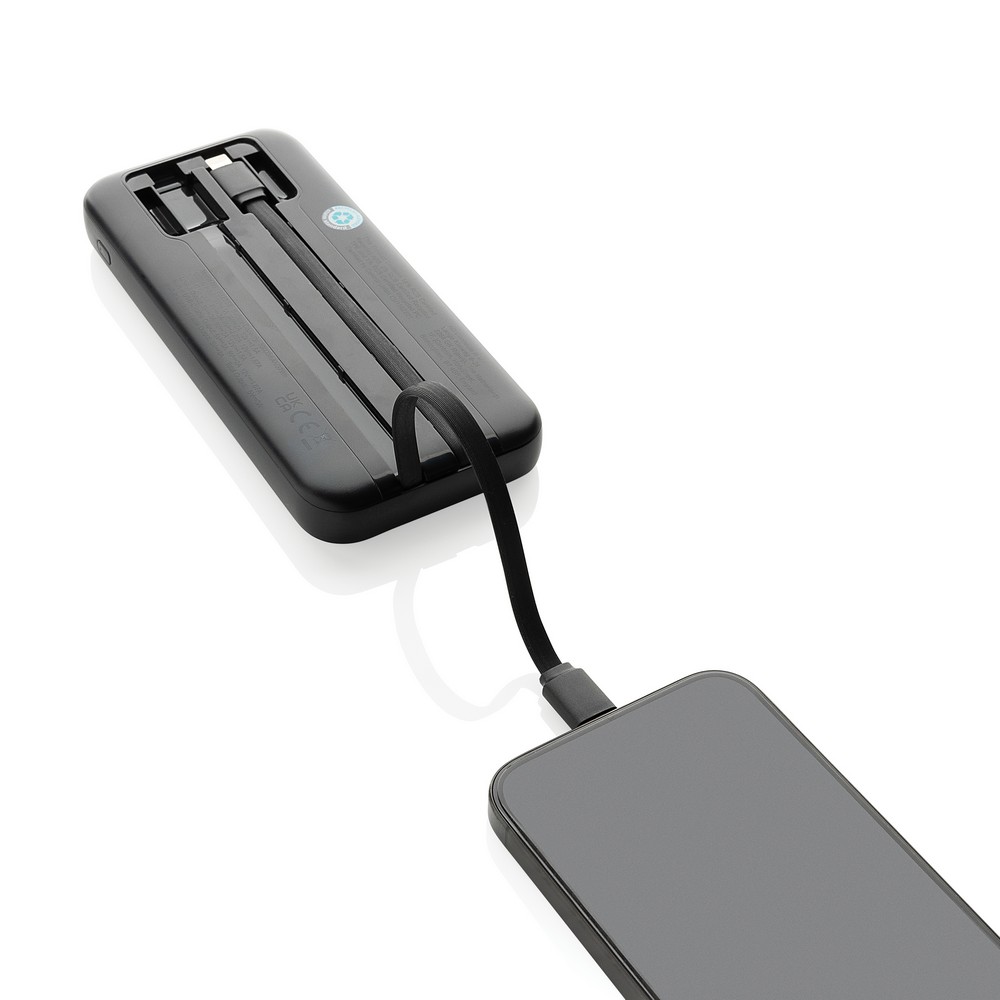Ekologiczny power bank 10000 mAh z wbudowanymi kablami - zdjęcie 5