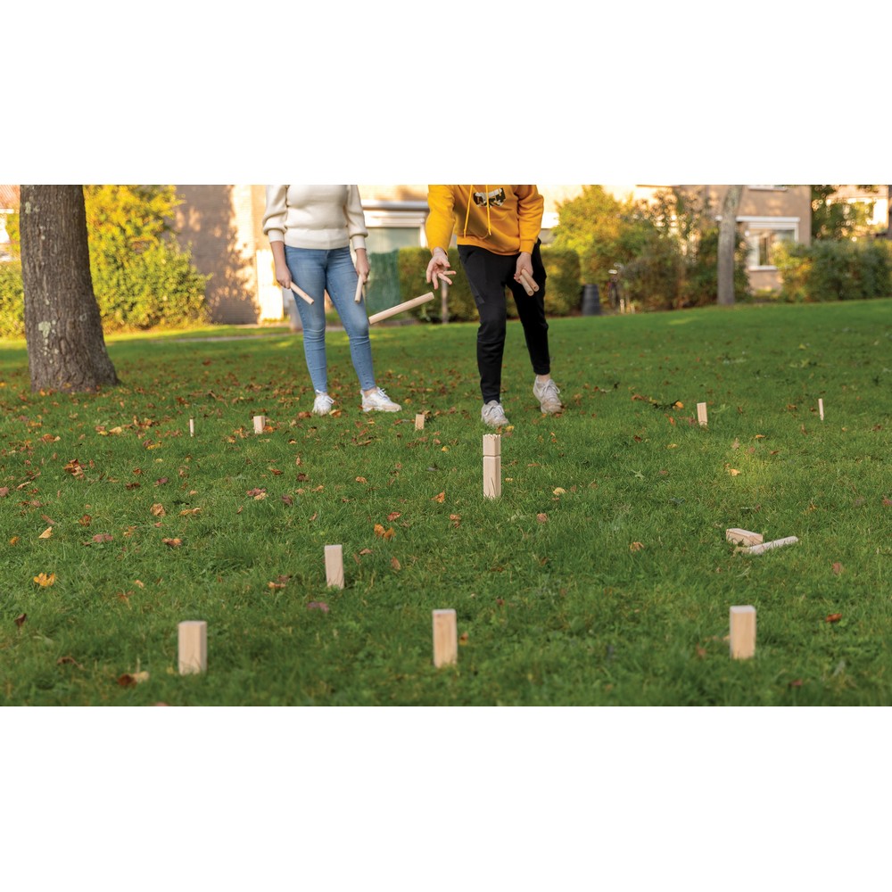 Drewniany zestaw do gry Kubb z pokrowcem - gra firmowa - Akcesoria plażowe z nadrukiem logo | VEBI - zdjęcie 5