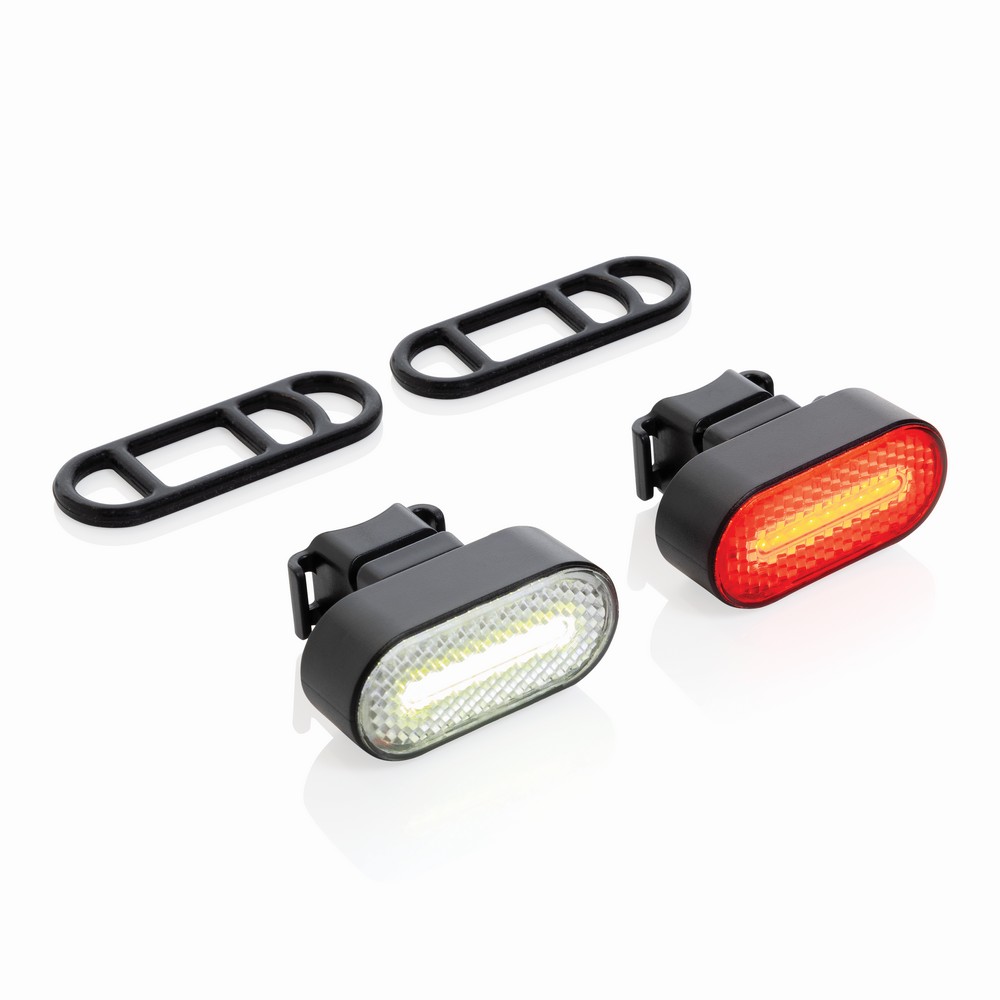 Ekologiczne lampki rowerowe Lumino - zestaw LED z ładowaniem USB - Akcesoria rowerowe z nadrukiem logo | VEBI - zdjęcie 2