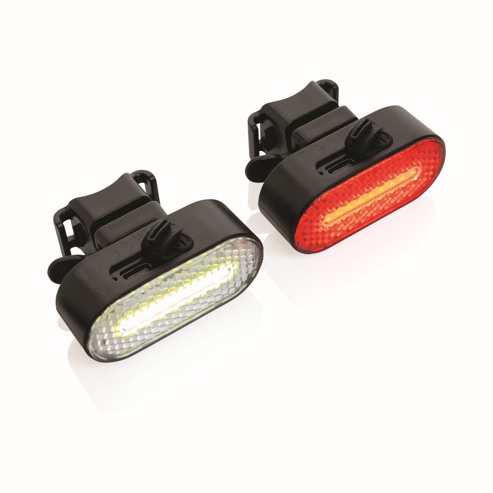 Ekologiczne lampki rowerowe Lumino - zestaw LED z ładowaniem USB - Akcesoria rowerowe z nadrukiem logo | VEBI - zdjęcie 12