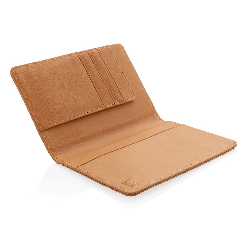 Korkowe etui RFID na karty i paszport z nadrukiem logo