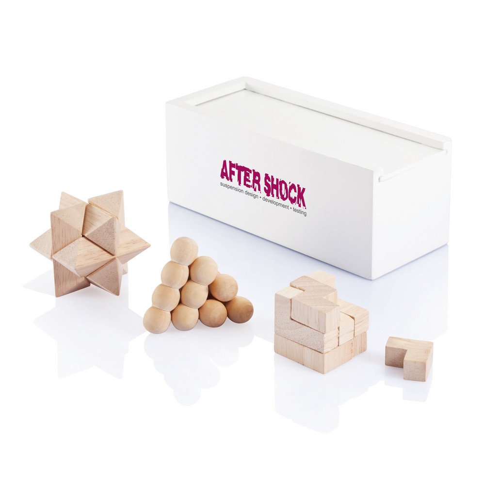 Drewniany zestaw 3 łamigłówek w pudełku kraftowym - zdjęcie 4