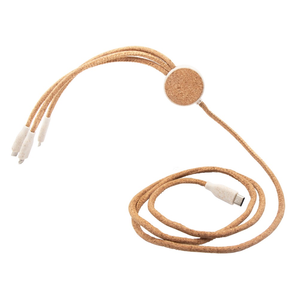 Ekologiczny kabel 4w1 z korka i słomy pszenicznej - Kable z nadrukiem logo | VEBI - zdjęcie 4