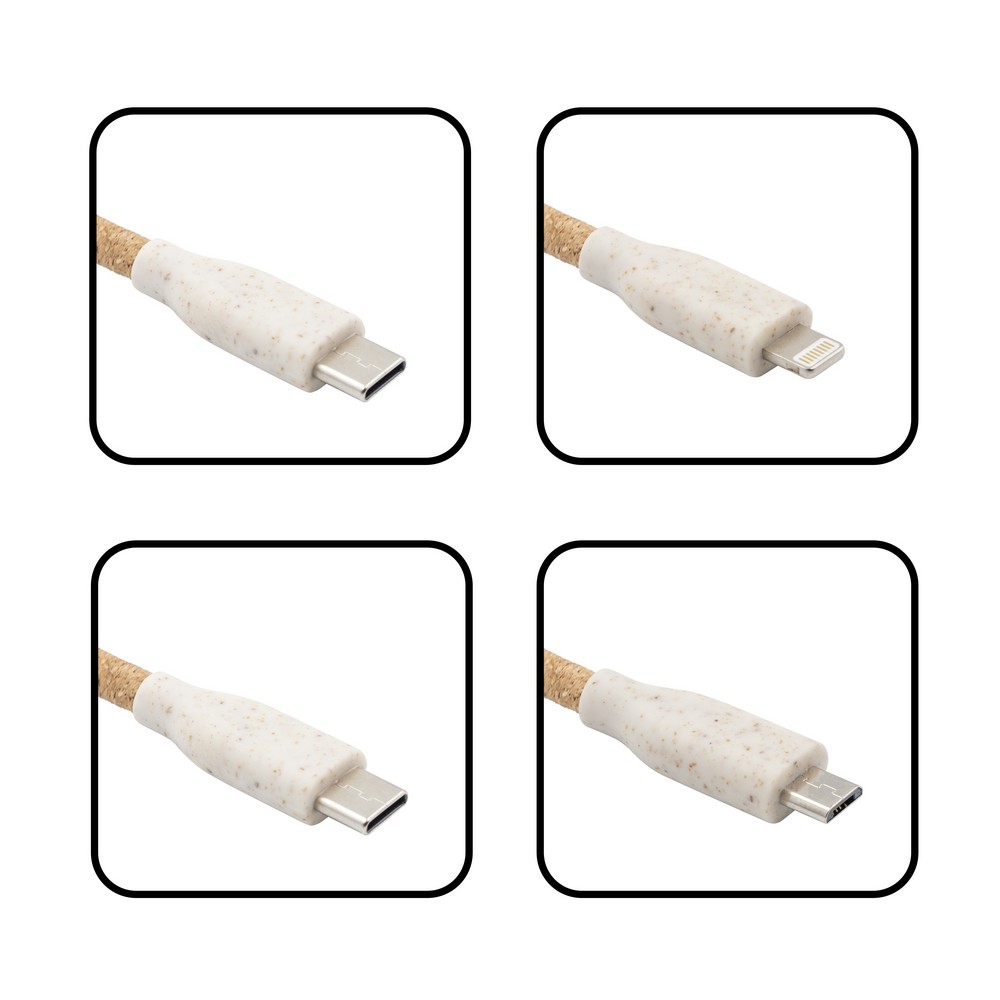 Ekologiczny kabel 4w1 z korka i słomy pszenicznej - Kable z nadrukiem logo | VEBI - zdjęcie 5