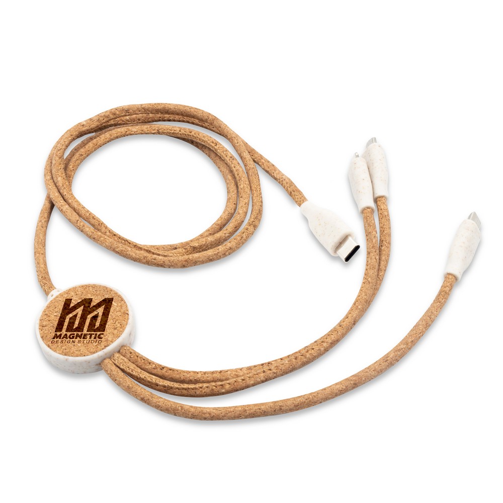 Ekologiczny kabel 4w1 z korka i słomy pszenicznej - Kable z nadrukiem logo | VEBI - zdjęcie 6
