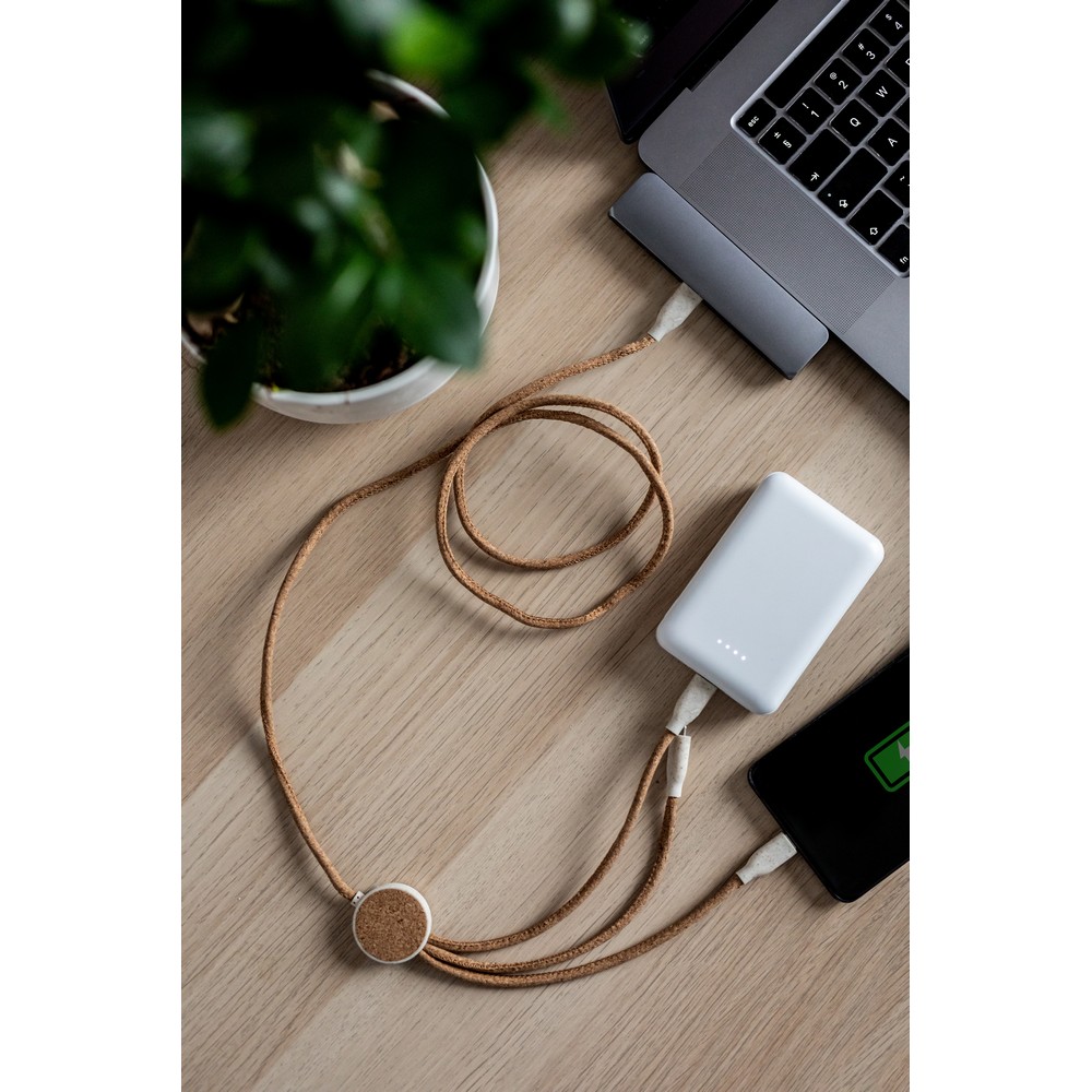 Ekologiczny kabel 4w1 z korka i słomy pszenicznej - Kable z nadrukiem logo | VEBI - zdjęcie 2
