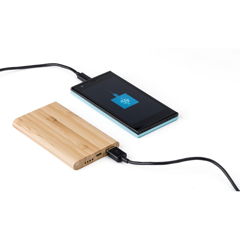 Power bank bambusowy 4000 mAh z nadrukiem logo - Power banki z nadrukiem logo | VEBI