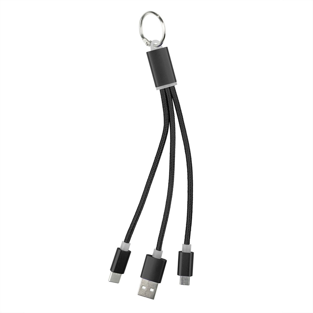 Brelok 3w1 z kablem do ładowania USB/USB-C/Micro USB - Kable z nadrukiem logo | VEBI