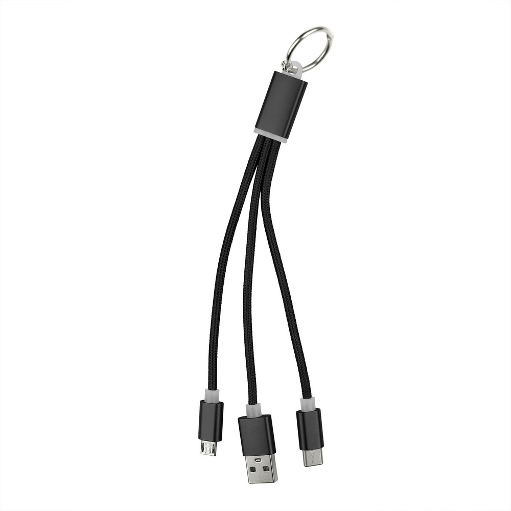 Brelok 3w1 z kablem do ładowania USB/USB-C/Micro USB - Kable z nadrukiem logo | VEBI - zdjęcie 2