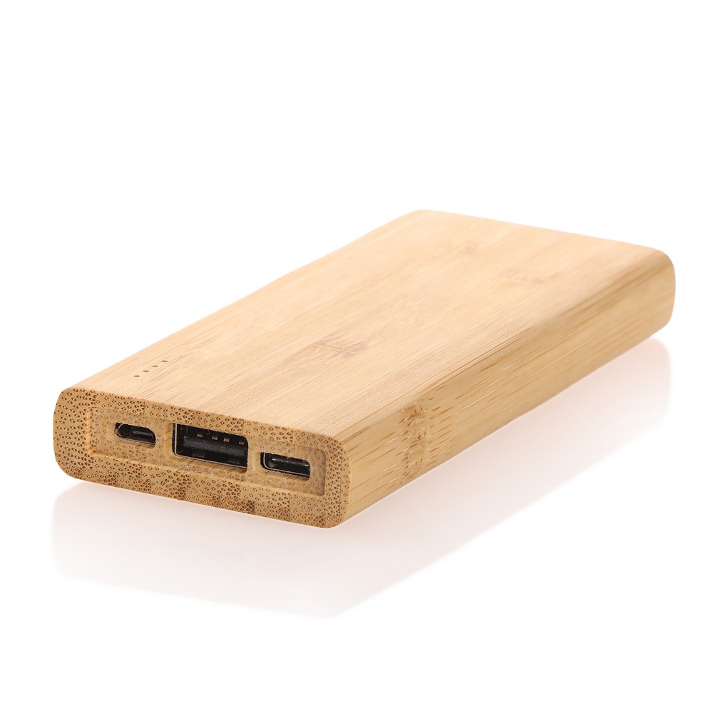 Power bank bambusowy 5000 mAh z diodami LED i kablami - Power banki z nadrukiem logo | VEBI - zdjęcie 5