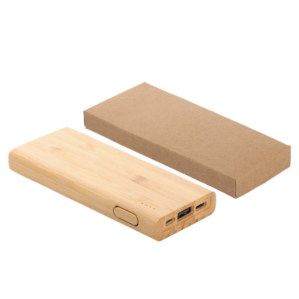 Power bank bambusowy 5000 mAh z diodami LED i kablami - Power banki z nadrukiem logo | VEBI - zdjęcie 7