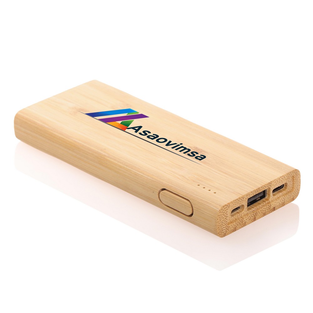 Power bank bambusowy 5000 mAh z diodami LED i kablami - Power banki z nadrukiem logo | VEBI - zdjęcie 8