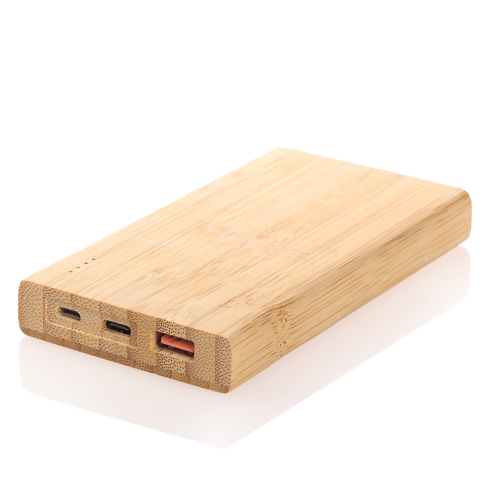 Power bank bambusowy 8000 mAh z szybkim ładowaniem USB-C - Power banki z nadrukiem logo | VEBI - zdjęcie 6