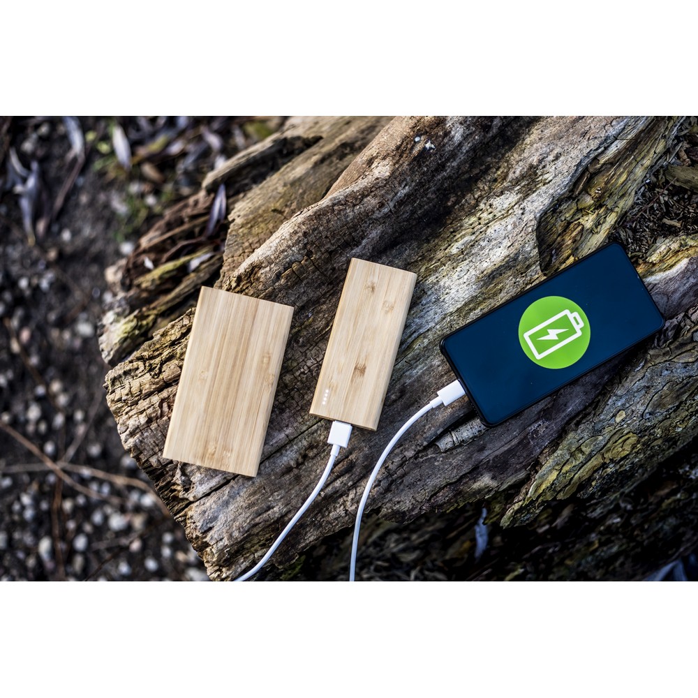 Power bank bambusowy 8000 mAh z szybkim ładowaniem USB-C - Power banki z nadrukiem logo | VEBI - zdjęcie 3