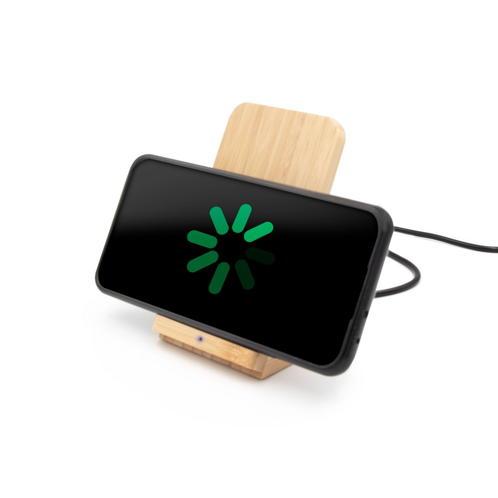 Bambusowa ładowarka bezprzewodowa 10W ze stojakiem na telefon - Ładowarki z nadrukiem logo | VEBI - zdjęcie 8