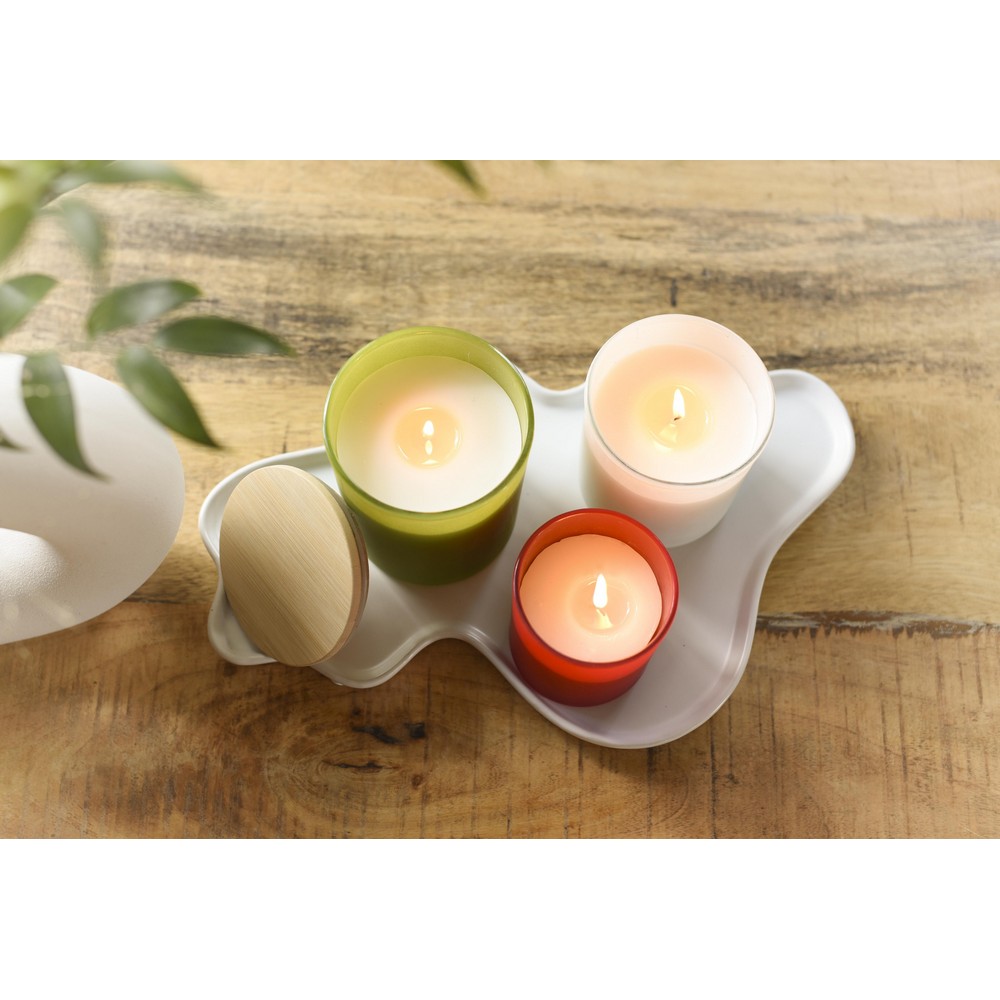 Świeczka zapachowa w szklanym słoiku z bambusowym wieczkiem - Wyposażenie wnętrz z nadrukiem logo | VEBI - zdjęcie 4