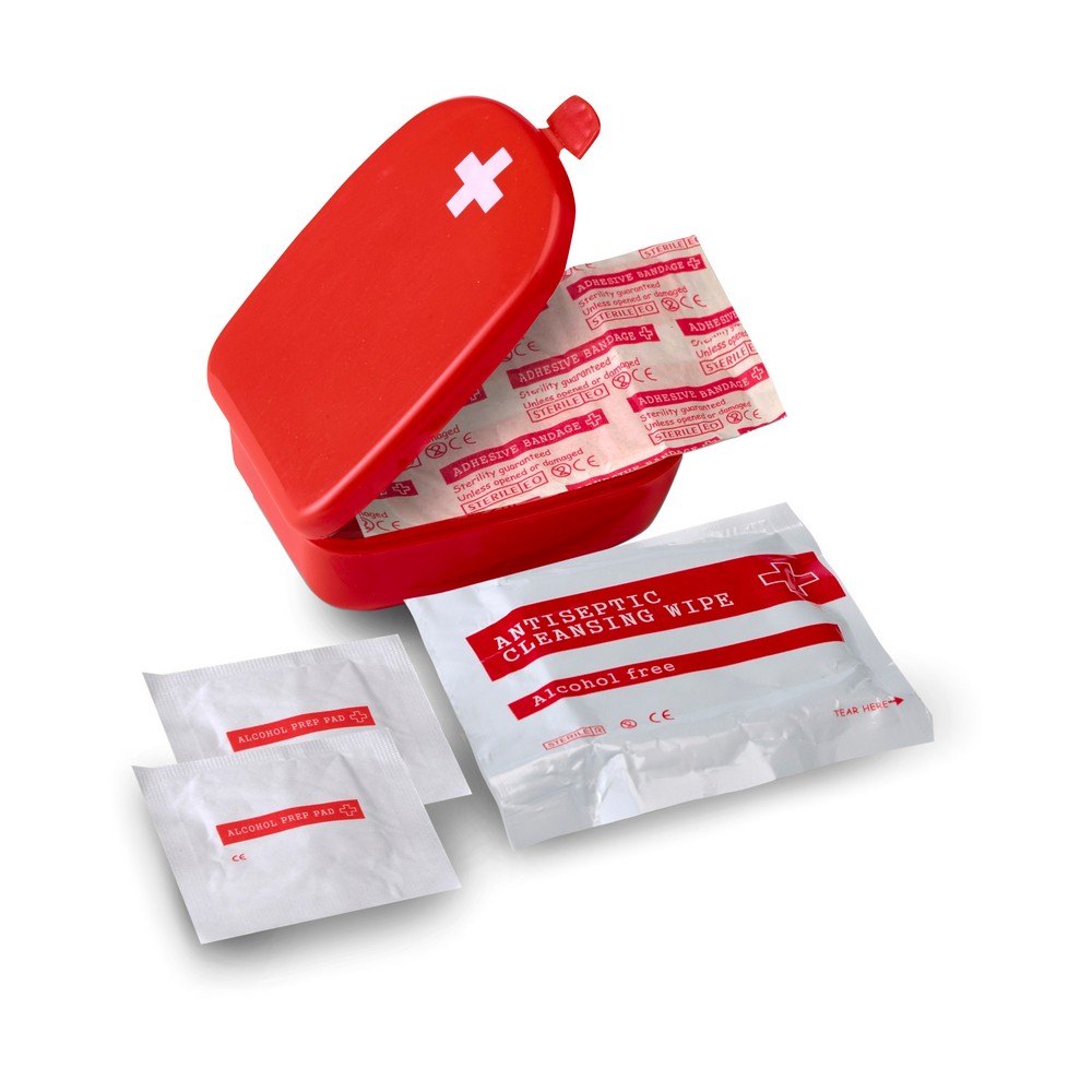 Kompaktowa apteczka podróżna w etui – 9 elementów - Higiena i dezynfekcja z nadrukiem logo | VEBI