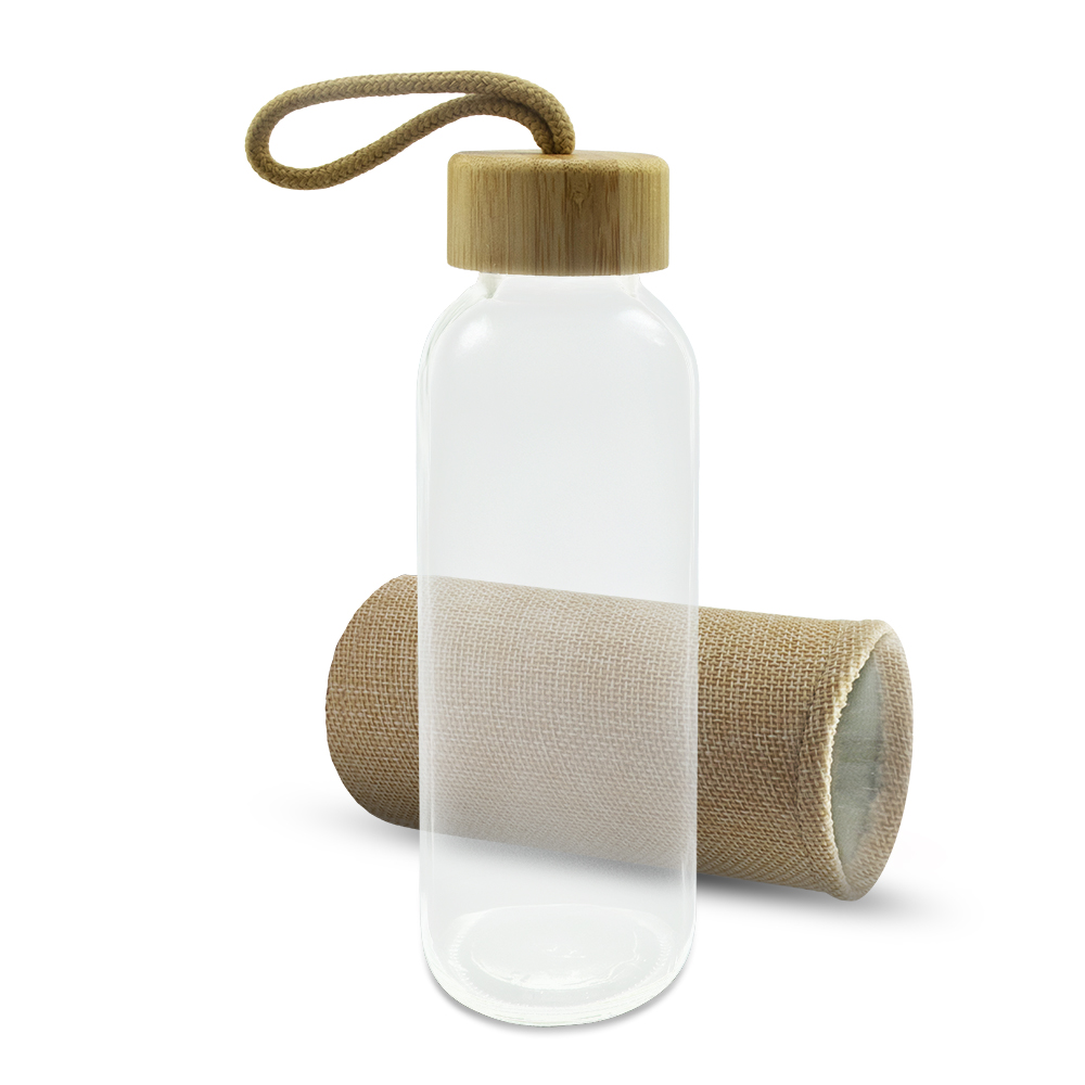 Szklana butelka 420 ml z bambusową zakrętką Shaun - Kubki z nadrukiem logo | VEBI