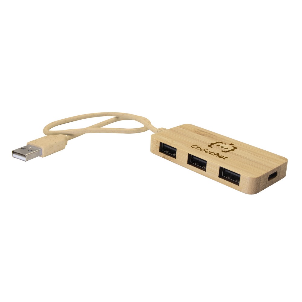 Hub USB bambusowy B'RIGHT - ekologiczny rozdzielacz portów - Akcesoria do komputerów z nadrukiem logo | VEBI - zdjęcie 3