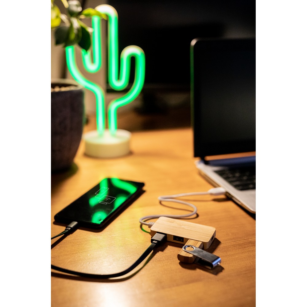 Hub USB bambusowy B'RIGHT - ekologiczny rozdzielacz portów - Akcesoria do komputerów z nadrukiem logo | VEBI - zdjęcie 2