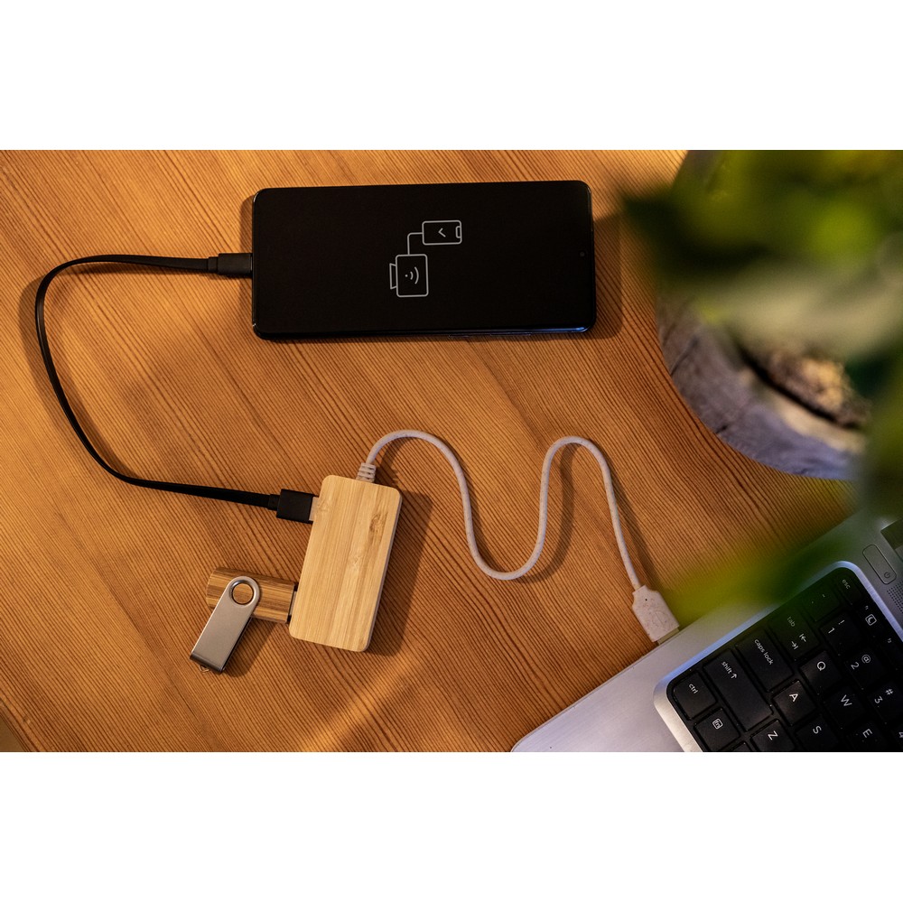 Hub USB bambusowy B'RIGHT - ekologiczny rozdzielacz portów - Akcesoria do komputerów z nadrukiem logo | VEBI - zdjęcie 6