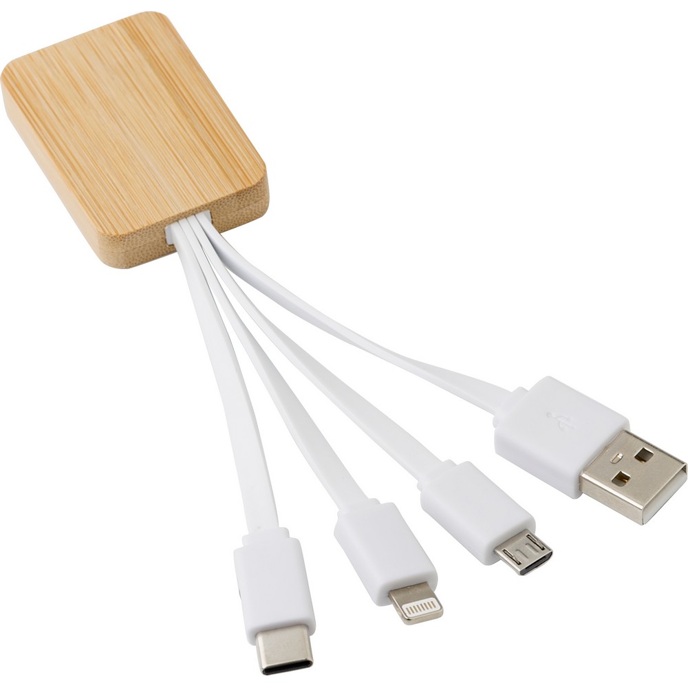 Kabel ładujący 3w1 z bambusowym wykończeniem - Kable z nadrukiem logo | VEBI