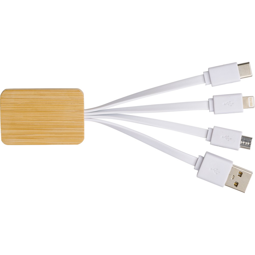 Kabel ładujący 3w1 z bambusowym wykończeniem - Kable z nadrukiem logo | VEBI - zdjęcie 4