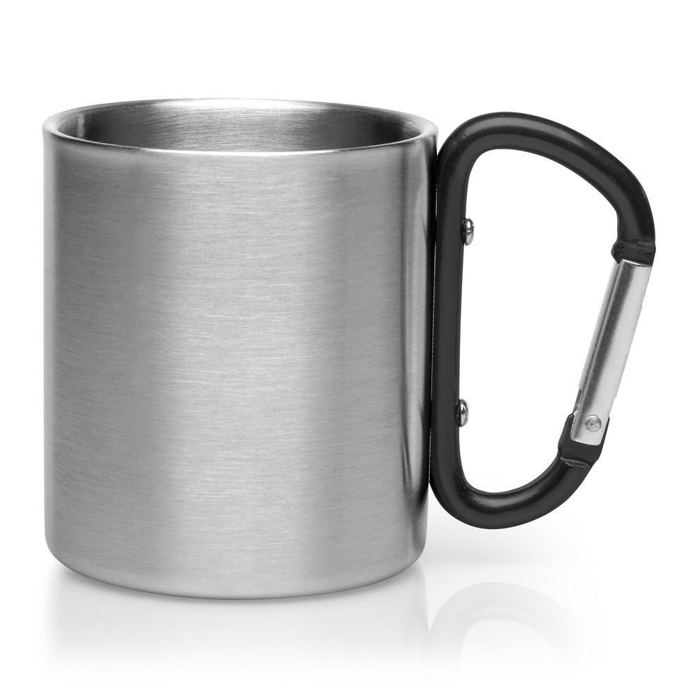 Stalowy kubek turystyczny z karabińczykiem 210ml Easton - Kubki z nadrukiem logo | VEBI