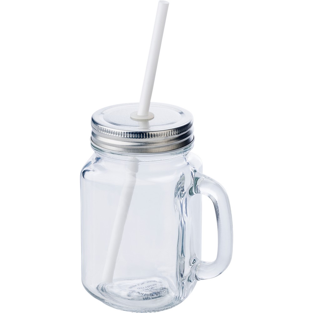 Słoik szklany z logo 480ml - słomka i rączka w zestawie - Kubki z nadrukiem logo | VEBI