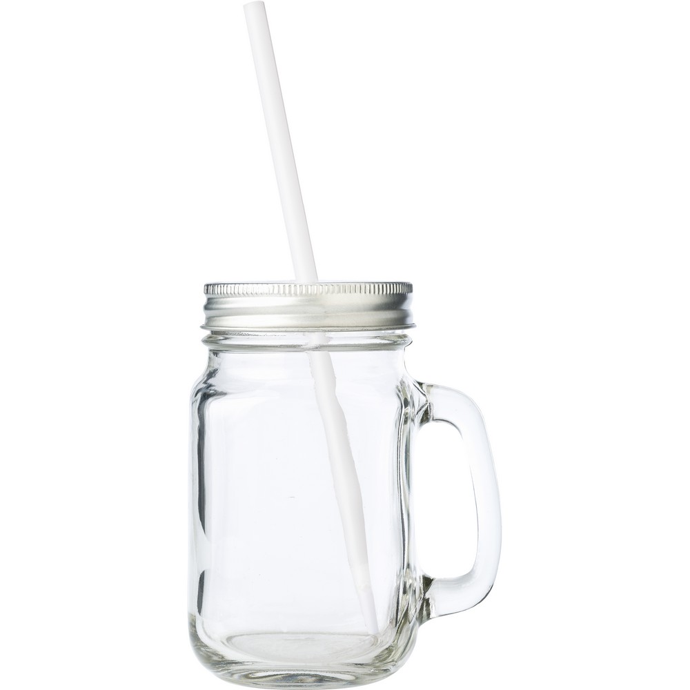 Słoik szklany z logo 480ml - słomka i rączka w zestawie - Kubki z nadrukiem logo | VEBI - zdjęcie 2