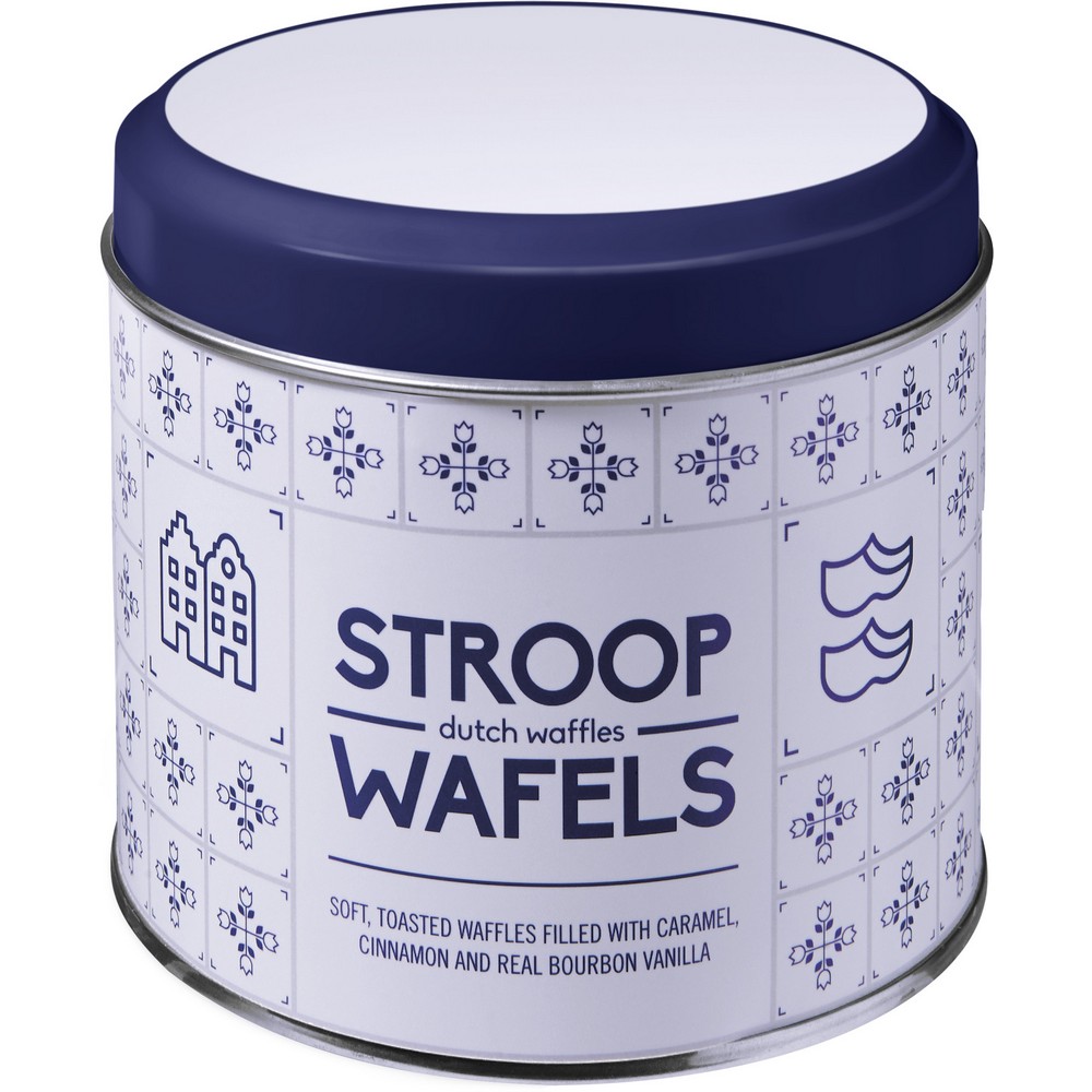 Wafle holenderskie z karmelem w metalowej puszce 8 szt. - Akcesoria kuchenne z nadrukiem logo | VEBI