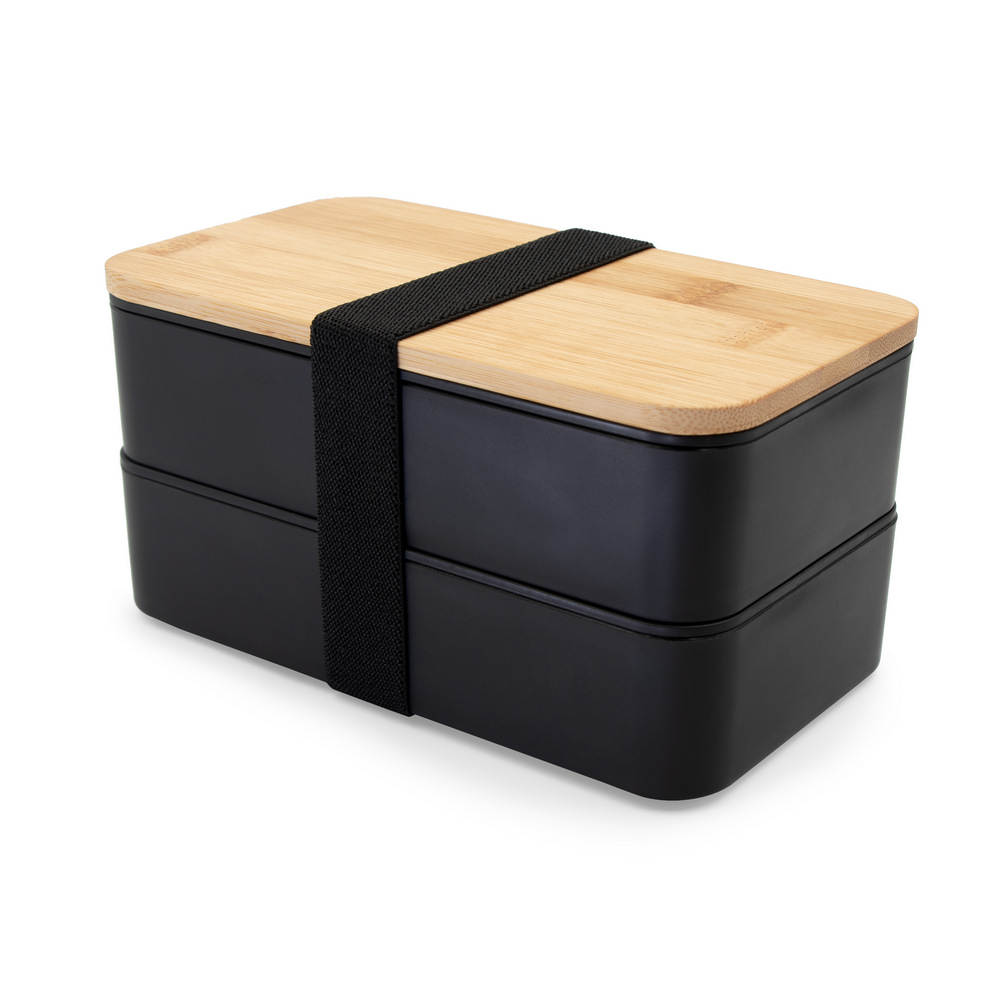 Bambusowy lunch box 2w1 ze sztućcami - ekologiczny zestaw - Pojemniki na żywność z nadrukiem logo | VEBI - zdjęcie 5