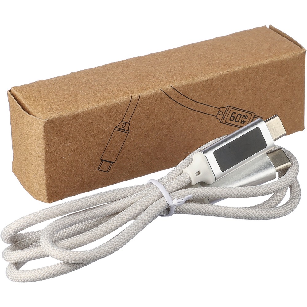 Kabel USB-C 65W z kontrolką ładowania - tkaninowy 1m - Kable z nadrukiem logo | VEBI - zdjęcie 13