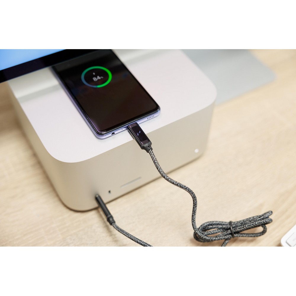 Kabel USB-C 100W z kontrolką ładowania - tkaninowy 1m - Kable z nadrukiem logo | VEBI - zdjęcie 21
