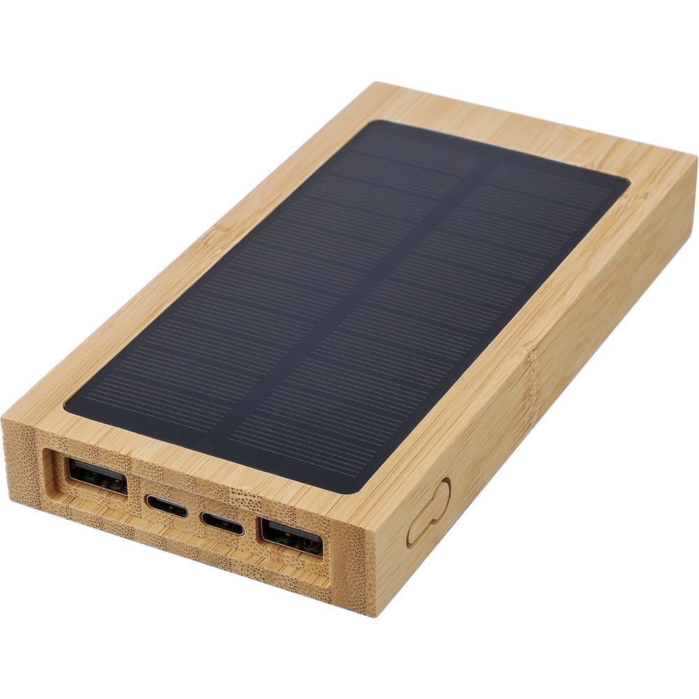 Ekologiczny power bank solarny 10000 mAh z bambusa - Ładowarki z nadrukiem logo | VEBI - zdjęcie 4