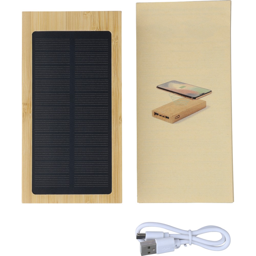 Ekologiczny power bank solarny 10000 mAh z bambusa - Ładowarki z nadrukiem logo | VEBI - zdjęcie 7