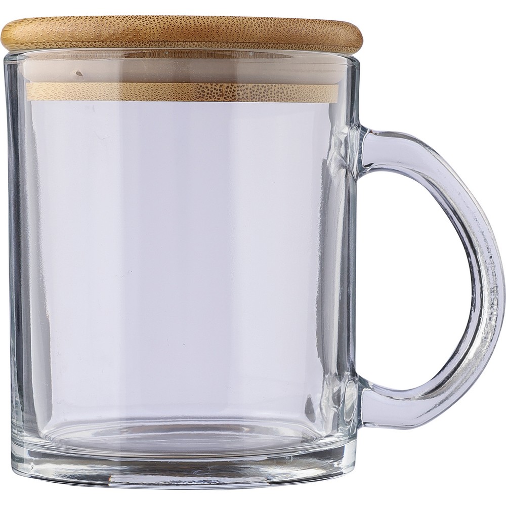 Szklany kubek ekologiczny 300ml z bambusową pokrywką - Kubki z nadrukiem logo | VEBI - zdjęcie 4