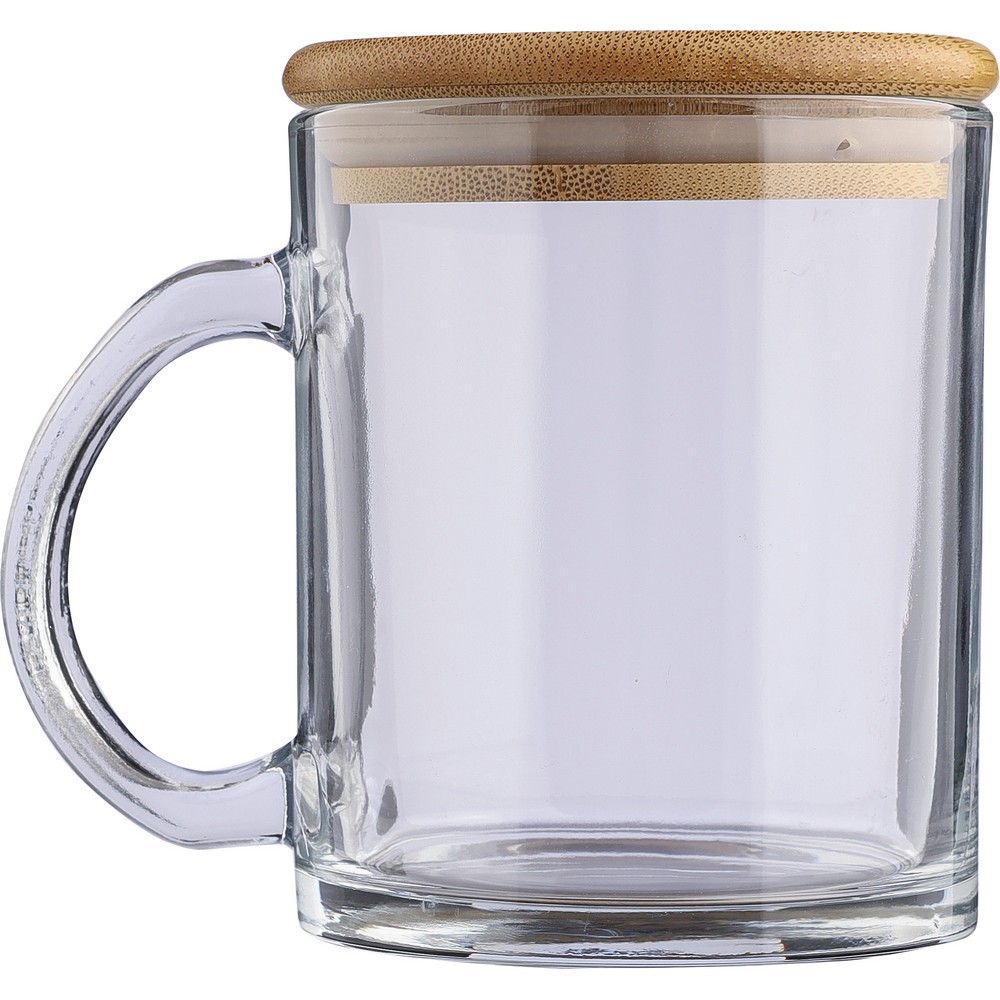 Szklany kubek ekologiczny 300ml z bambusową pokrywką - Kubki z nadrukiem logo | VEBI - zdjęcie 10