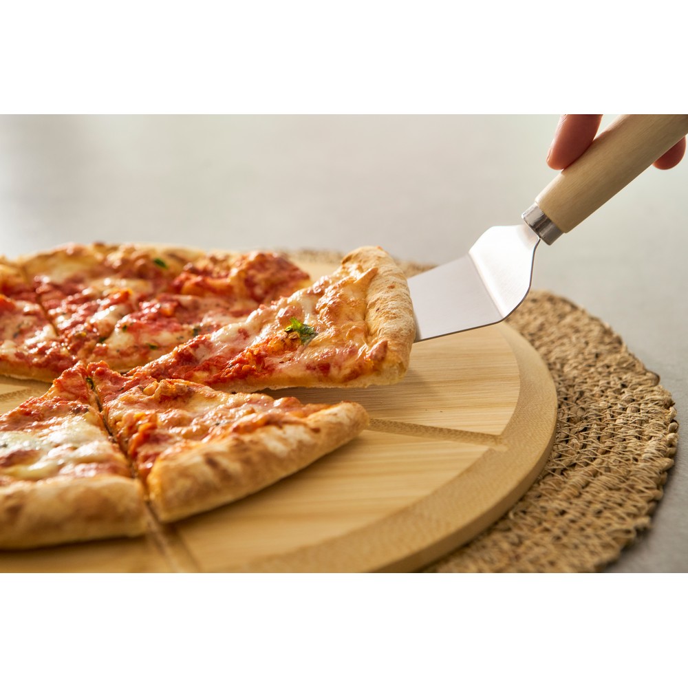 Bambusowy zestaw do pizzy z nożem i łopatką - Akcesoria kuchenne z nadrukiem logo | VEBI - zdjęcie 2