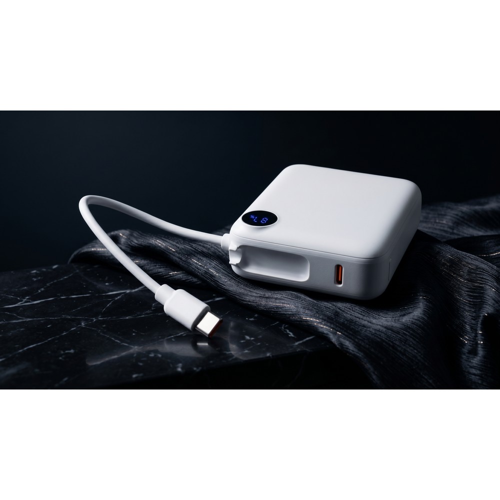 Kompaktowy Power Bank 10000 mAh z kablem i haczykiem - Power banki z nadrukiem logo | VEBI - zdjęcie 2
