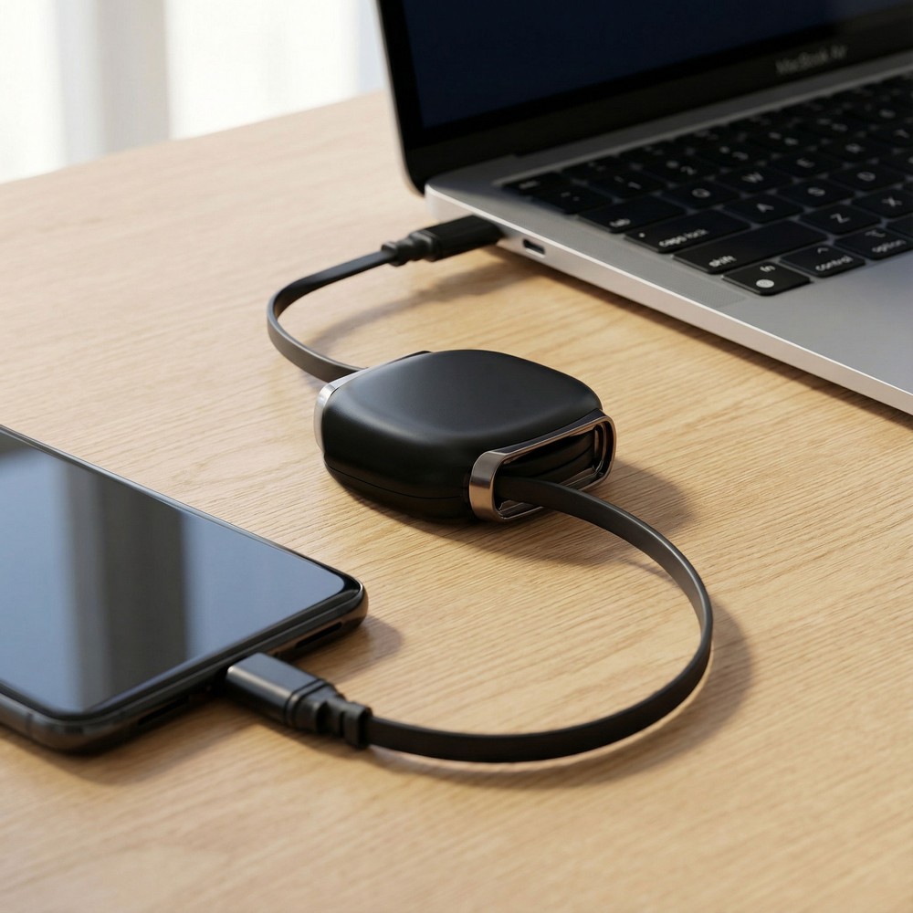 Rozwijany kabel USB-C Luborek z regulacją długości - Kable z nadrukiem logo | VEBI - zdjęcie 2