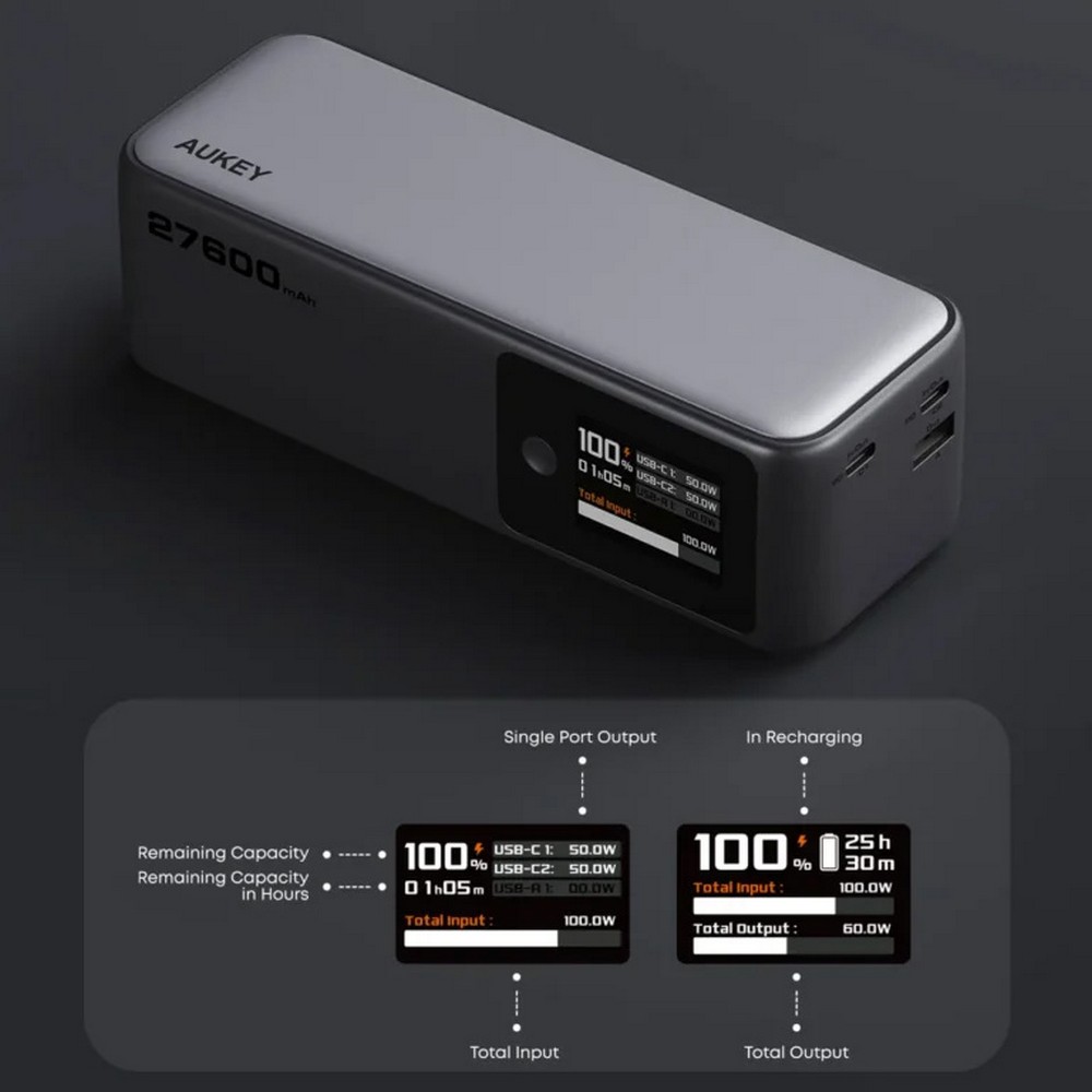 Power bank 27600 mAh, 140 W, Aukey, z nadrukiem logo - Power banki z nadrukiem logo | VEBI - zdjęcie 3