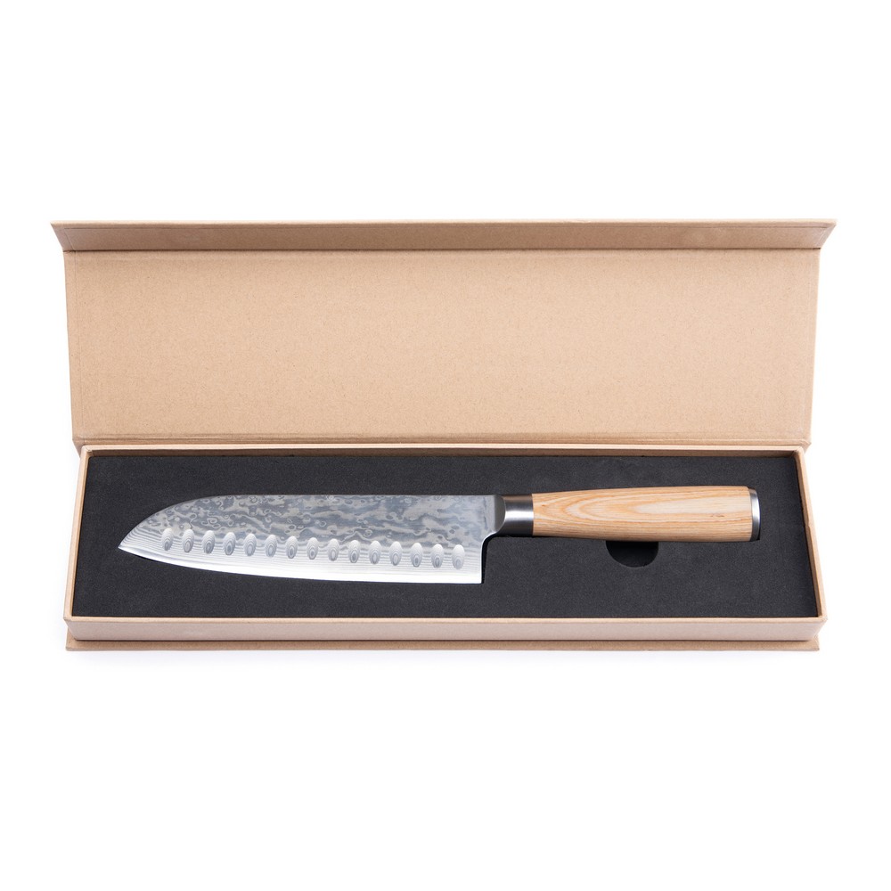 Nóż santoku Damascus z drewnianą rękojeścią - gadżet reklamowy - Akcesoria kuchenne z nadrukiem logo | VEBI - zdjęcie 8
