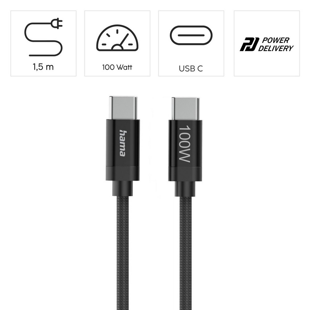 Kabel USB-C 100W Hama – szybkie ładowanie, 1,5 m - Kable z nadrukiem logo | VEBI - zdjęcie 8