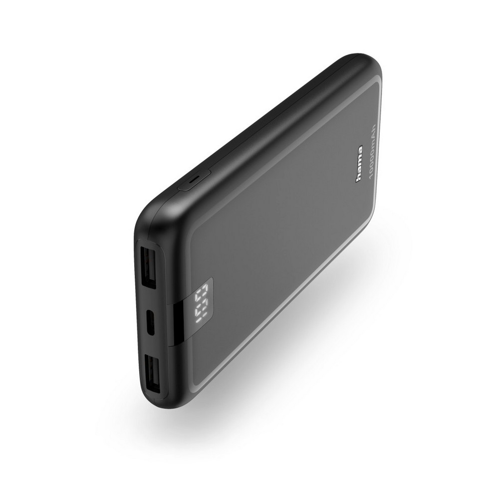 Power bank 10000 mAh Hama – cyfrowy wyświetlacz i USB-C - Power banki z nadrukiem logo | VEBI