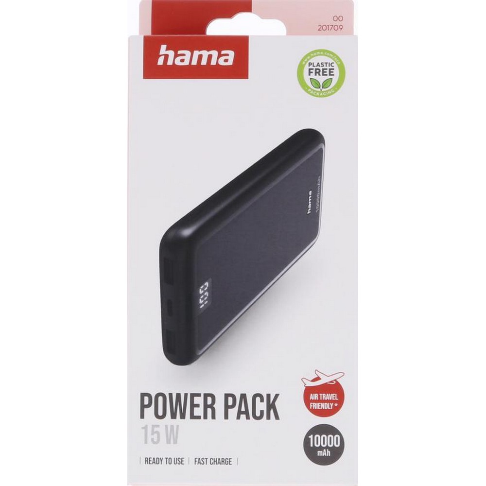 Power bank 10000 mAh Hama – cyfrowy wyświetlacz i USB-C - Power banki z nadrukiem logo | VEBI - zdjęcie 10