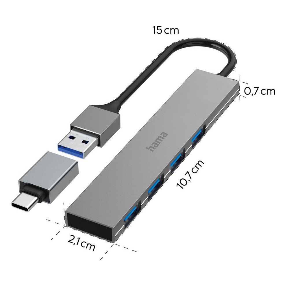 Hub USB-C Hama – 4 porty USB w jednym urządzeniu - Akcesoria do komputerów z nadrukiem logo | VEBI - zdjęcie 5