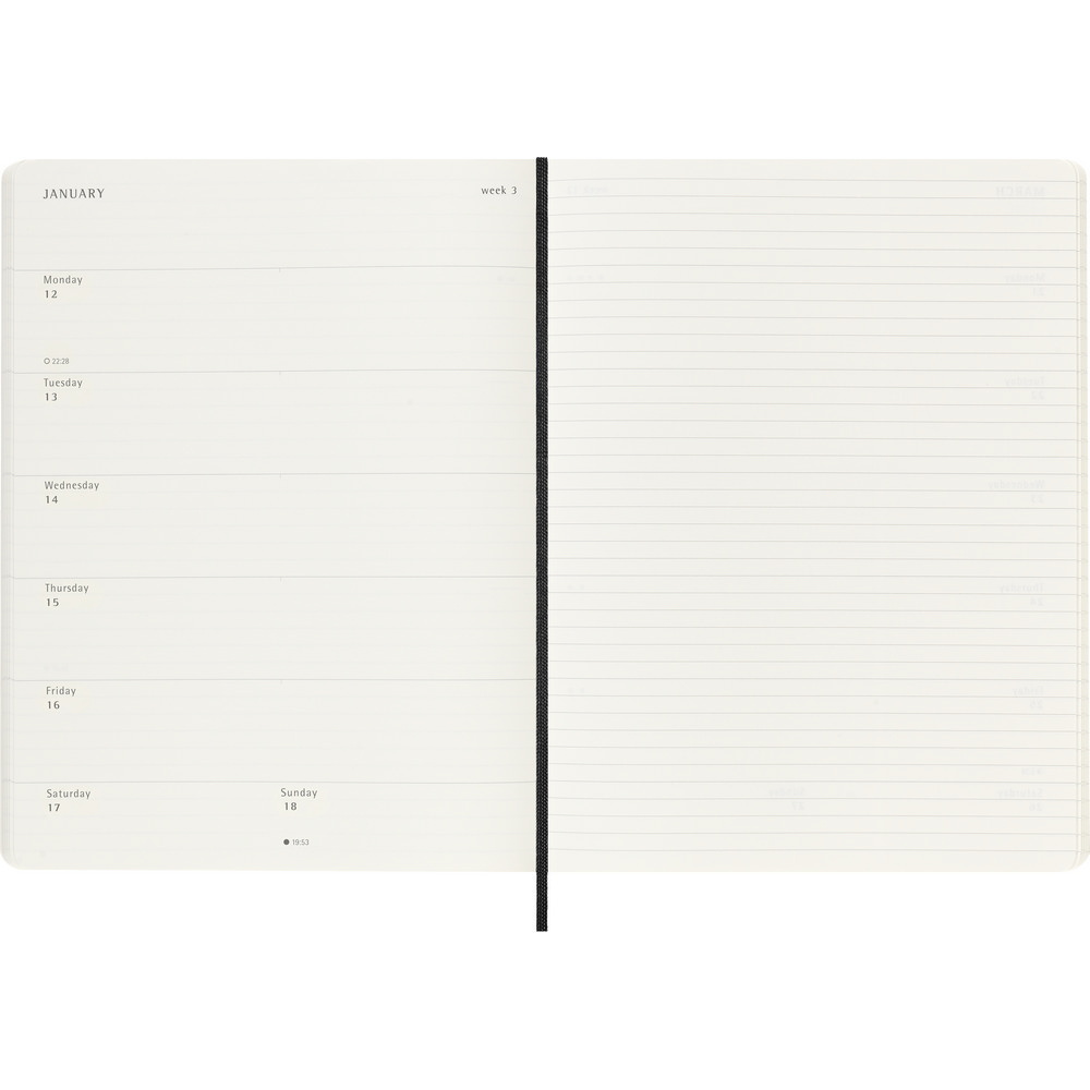 Kalendarz tygodniowy MOLESKINE XL z notatnikiem - miękka okładka - Notatniki i notesy z nadrukiem logo | VEBI - zdjęcie 6