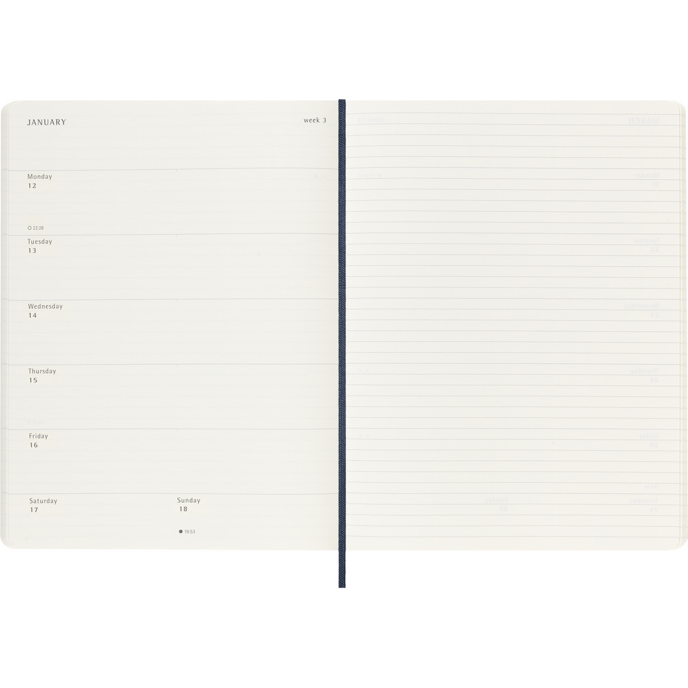 Kalendarz tygodniowy MOLESKINE XL z notatnikiem - miękka okładka - Notatniki i notesy z nadrukiem logo | VEBI - zdjęcie 6
