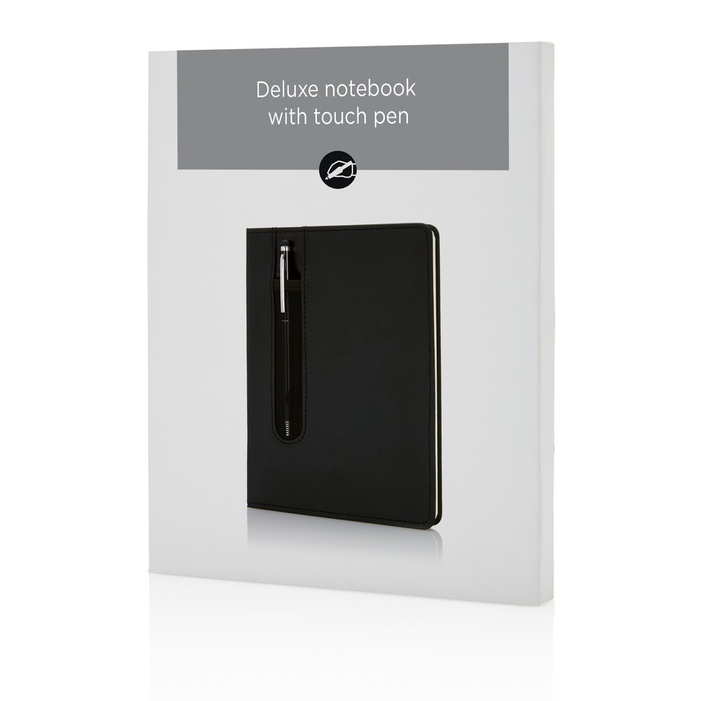 Notatnik A5 Deluxe z touch penem, z nadrukiem logo - Notatniki i notesy z nadrukiem logo | VEBI - zdjęcie 4